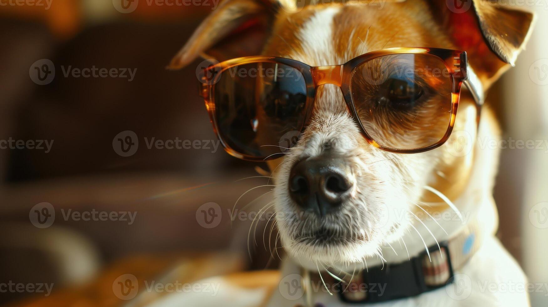 A dog wearing sunglasses photo