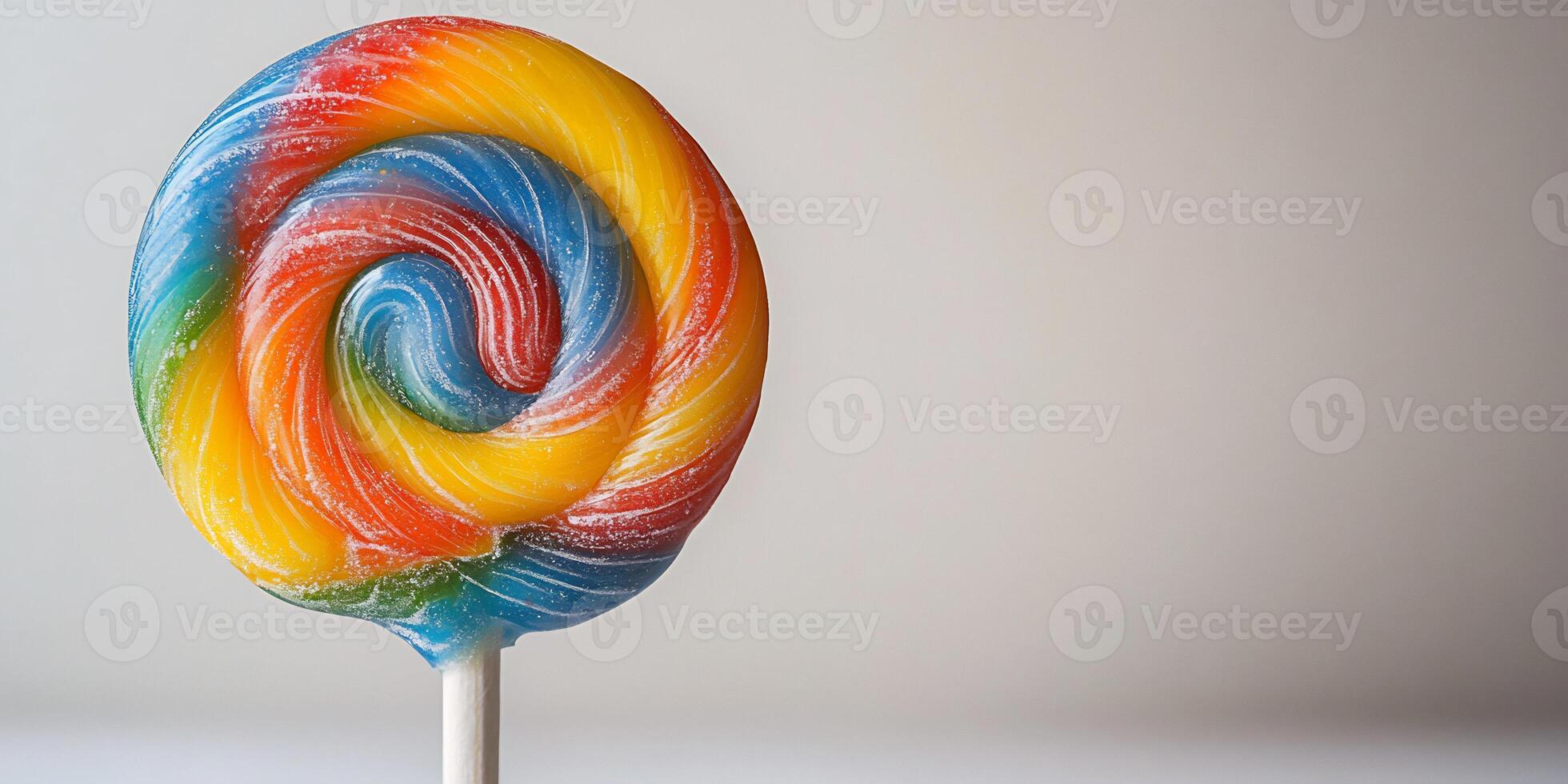 Colorful lollipop with a swirl pattern placed on a white background playful and sweet photo