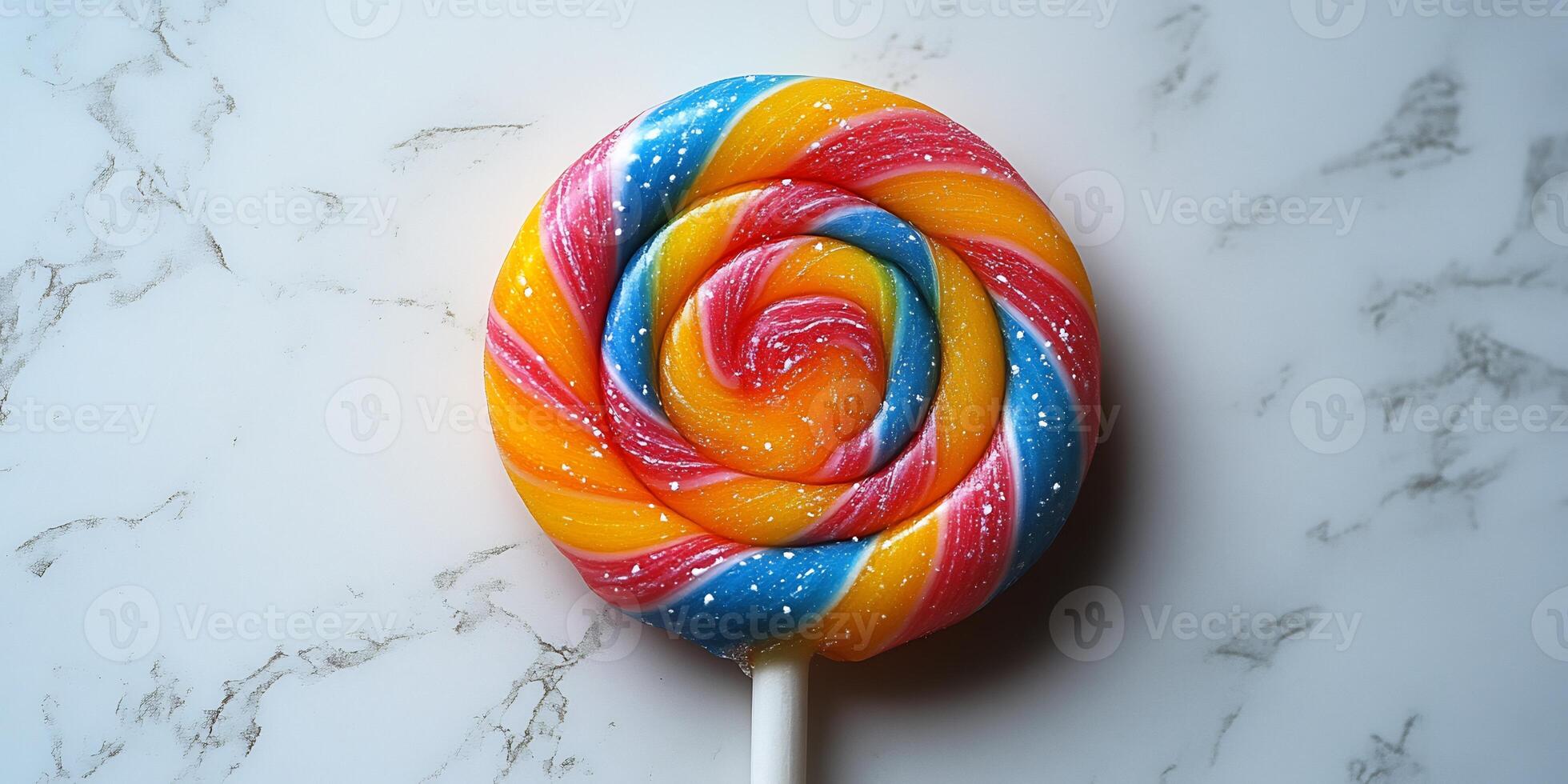 Colorful lollipop with a swirl pattern placed on a white background playful and sweet photo
