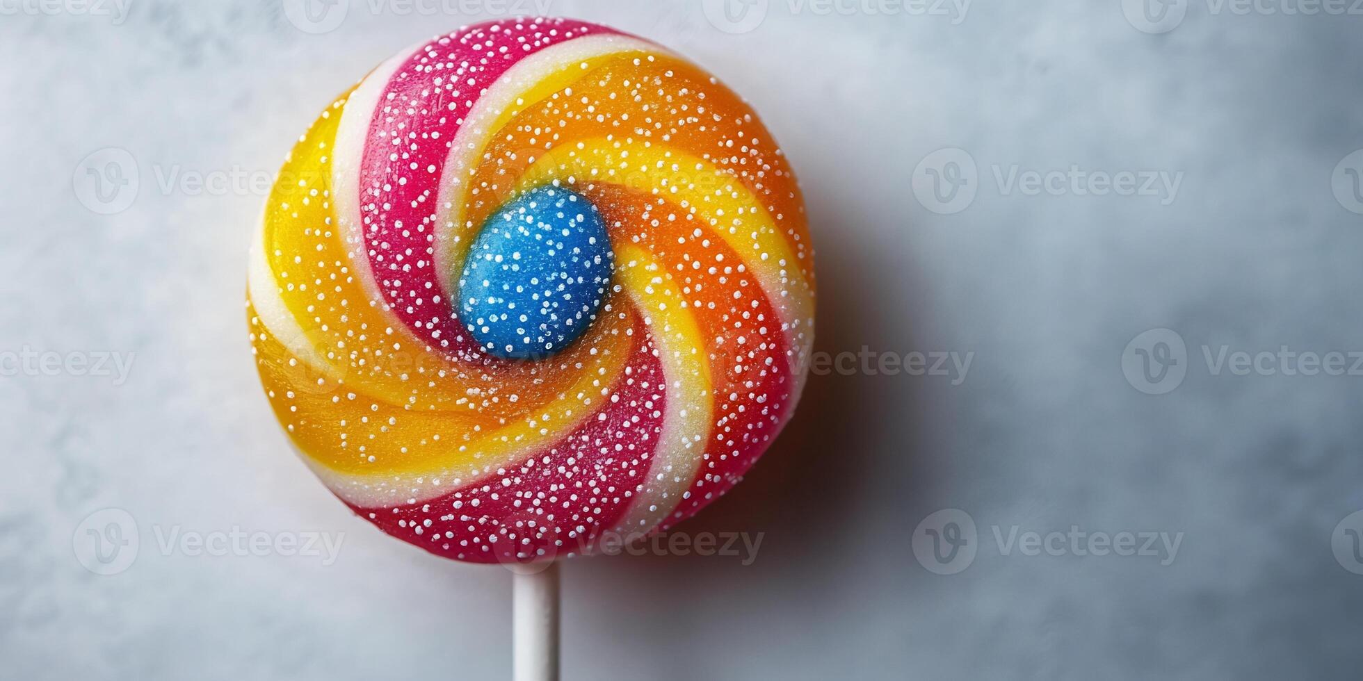 Colorful lollipop with a swirl pattern placed on a white background playful and sweet photo