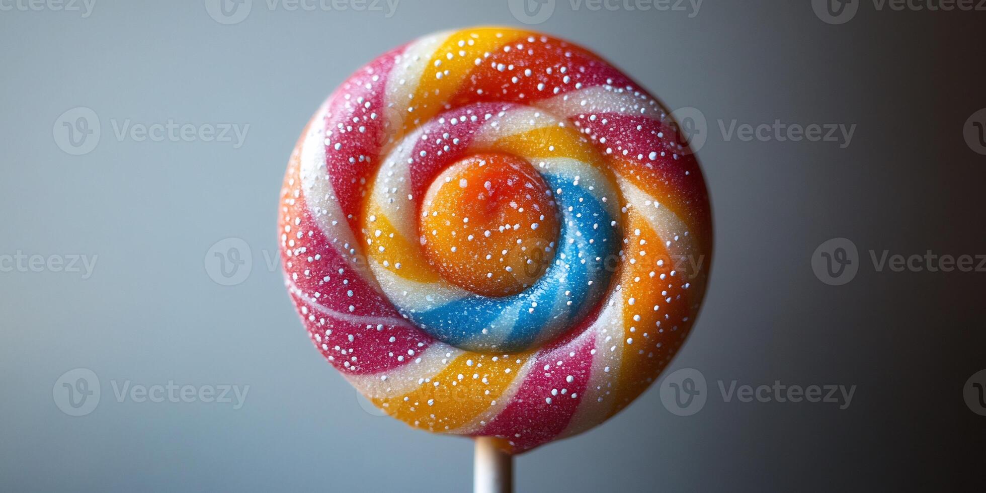 Colorful lollipop with a swirl pattern placed on a white background playful and sweet photo