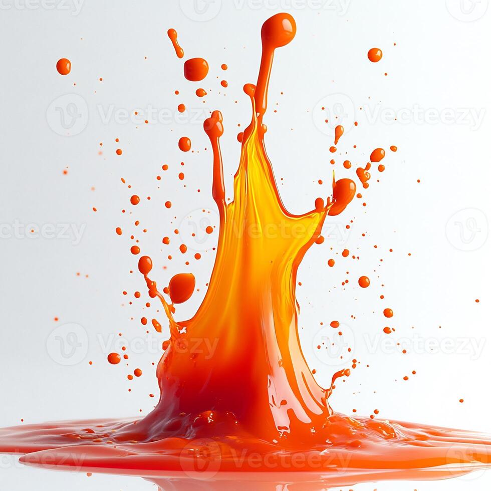 Drizzle of fiery harissa sauce creating an abstract splash on a white background vibrant and bold photo