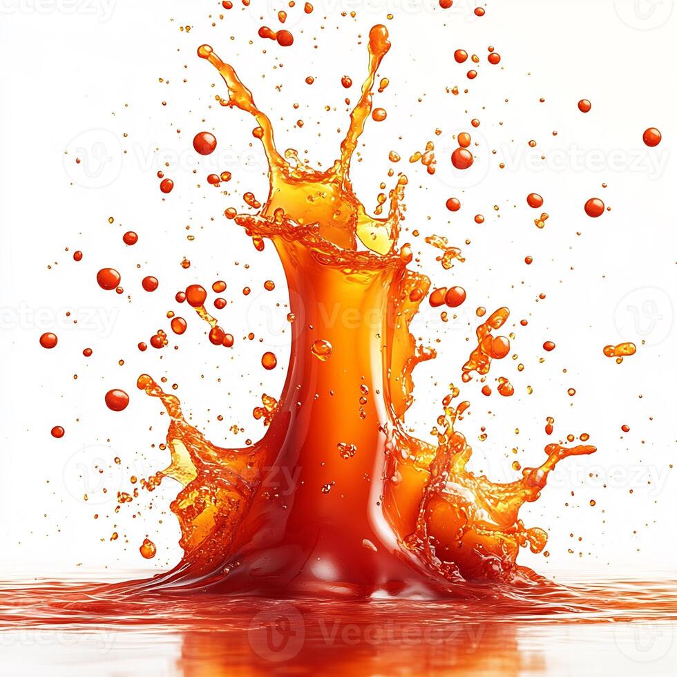Drizzle of fiery harissa sauce creating an abstract splash on a white background vibrant and bold photo