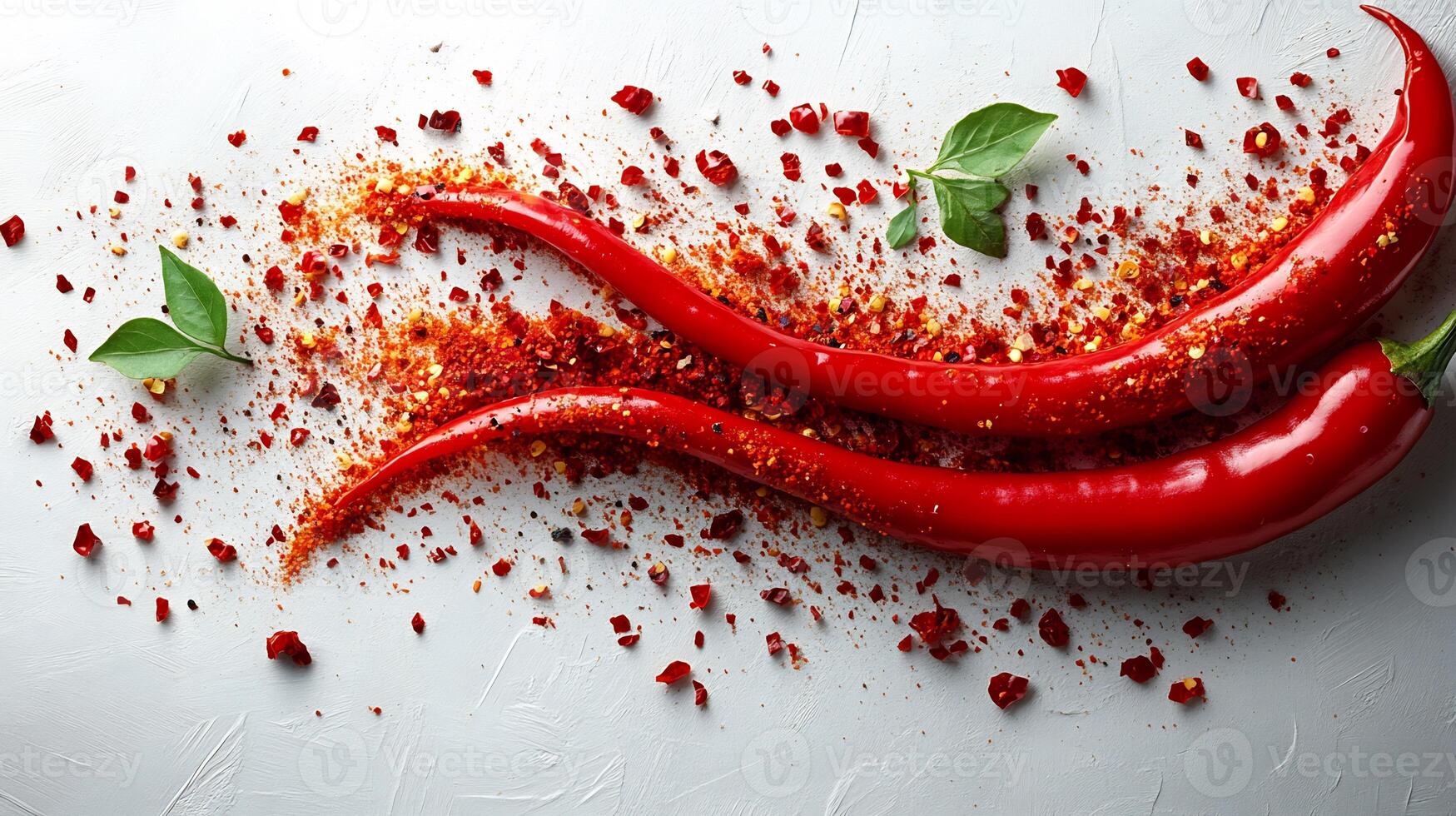 Drizzle of spicy hot chili sauce creating an artistic pattern on a pure white background photo