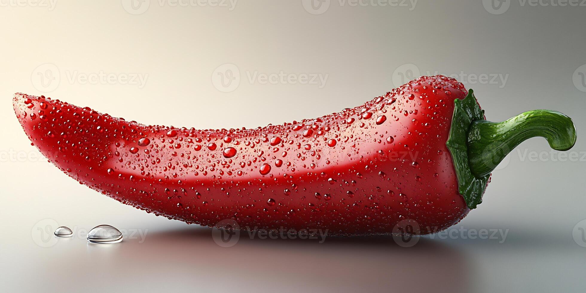 Fiery red chili pepper with droplets of water on it placed on a clean white background vibrant and fresh photo