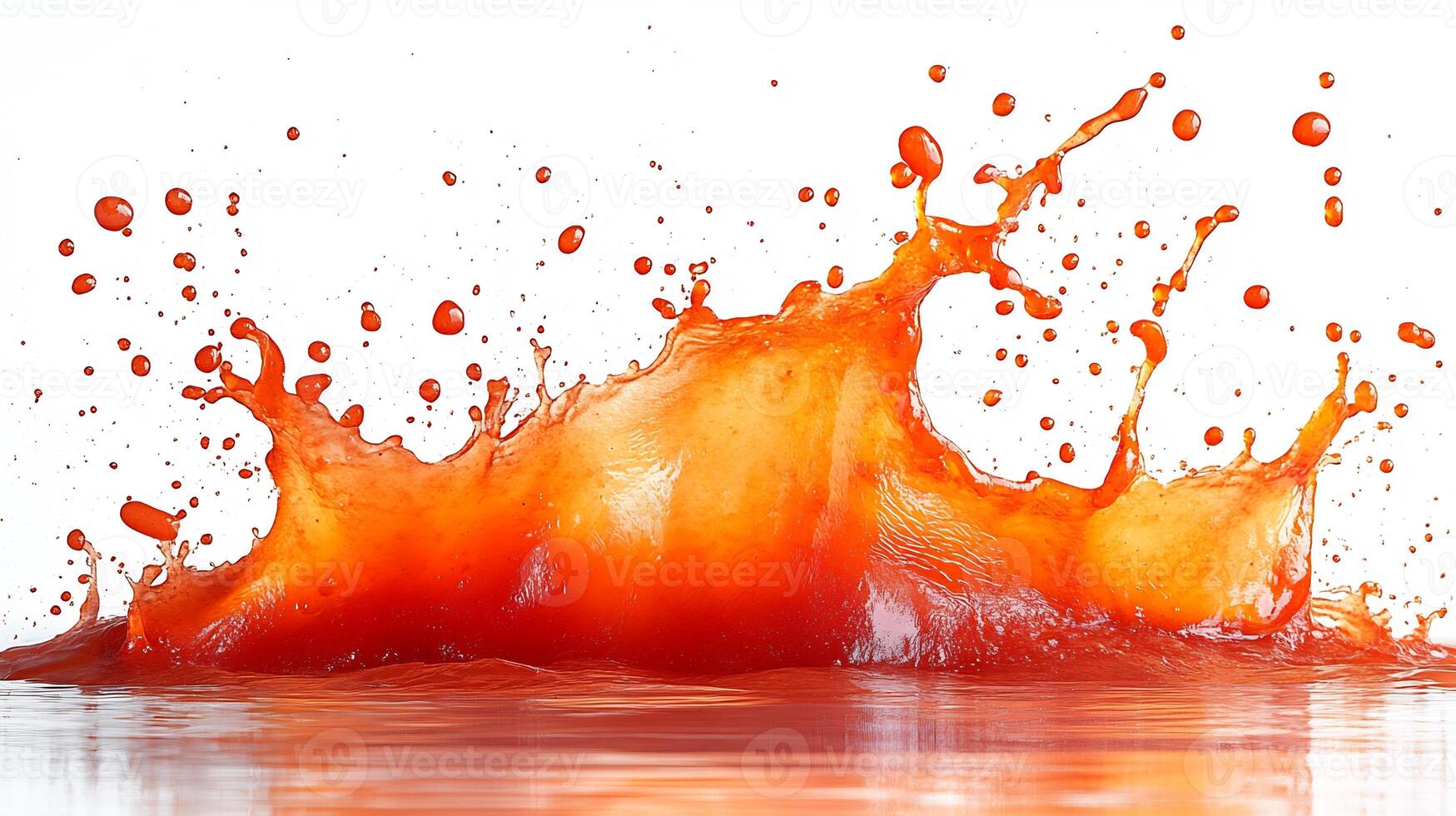 Splash of vibrant red hot sauce spread artistically on a white background bold and spicy photo