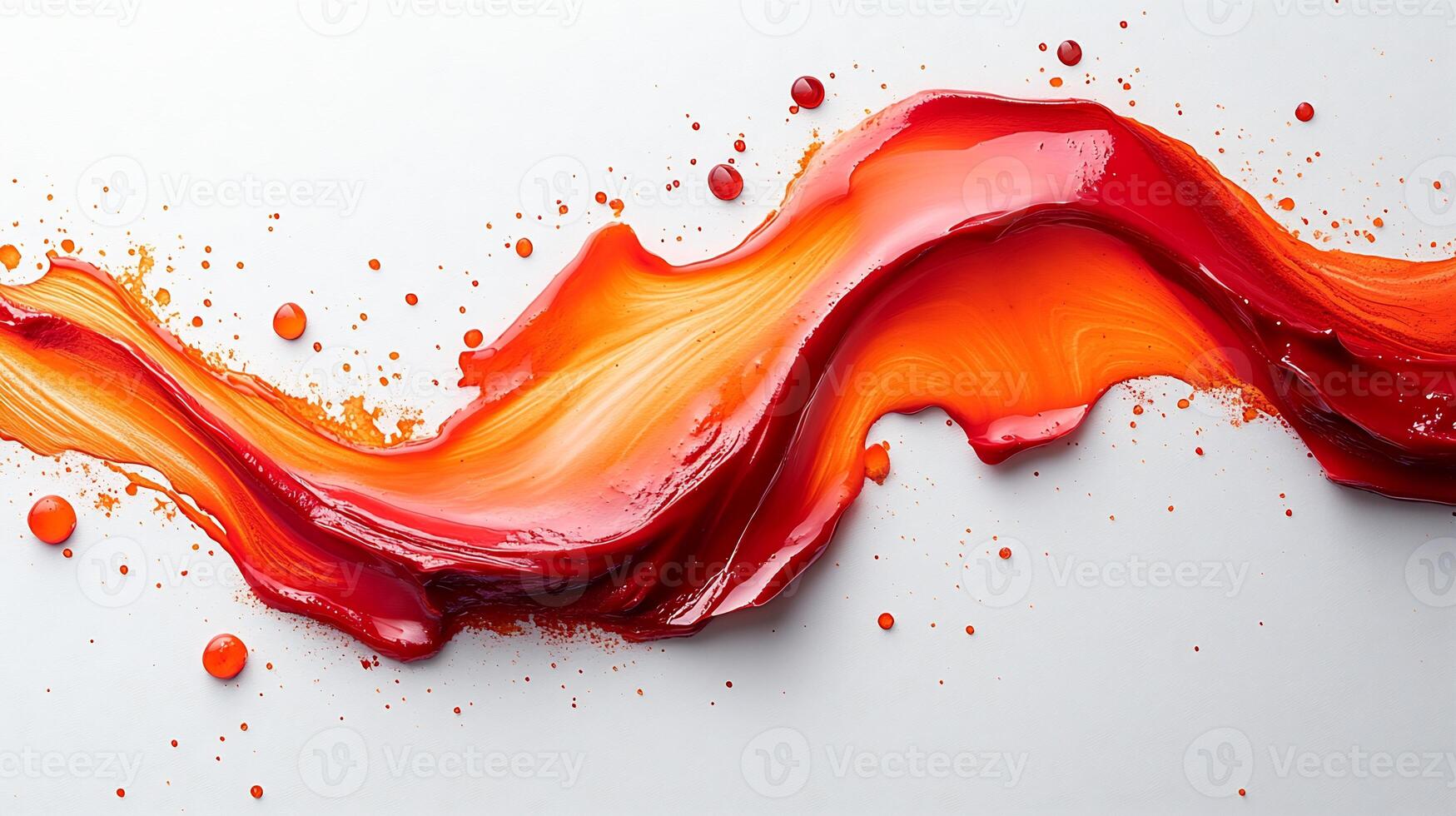 Splash of vibrant red hot sauce spread artistically on a white background bold and spicy photo