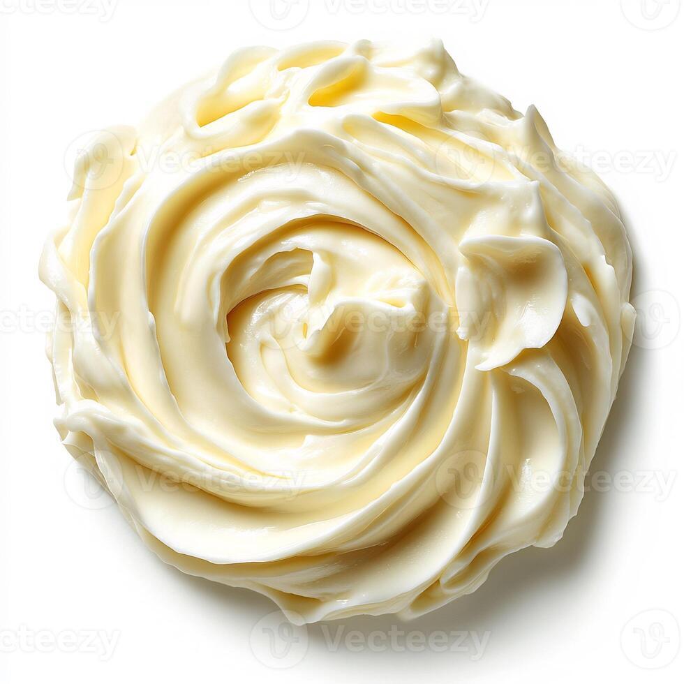 Swirl of creamy Alfredo sauce on a pristine white background smooth and rich in texture photo