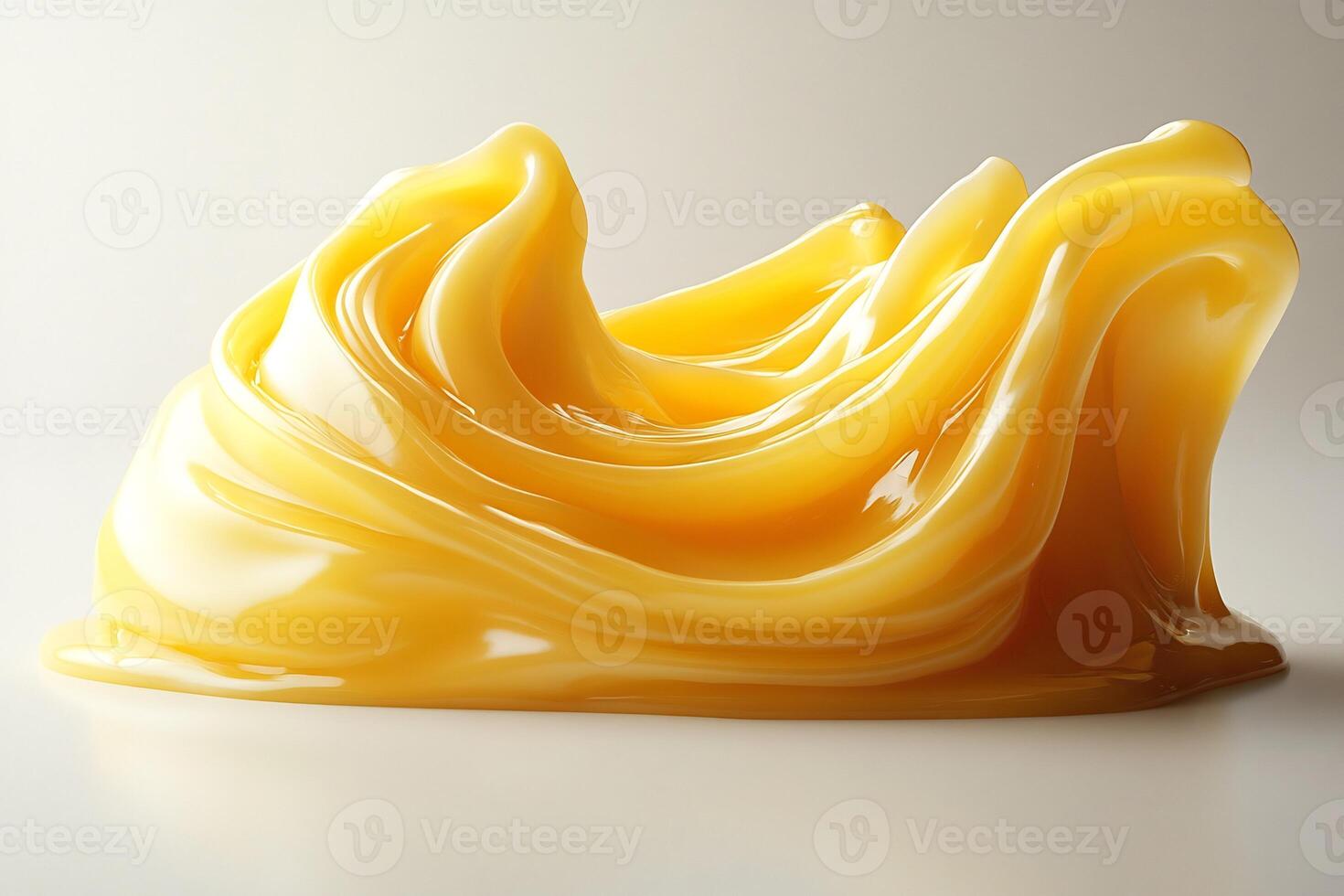 Swirl of creamy cheese sauce artistically drizzled on a white background smooth and rich in texture photo