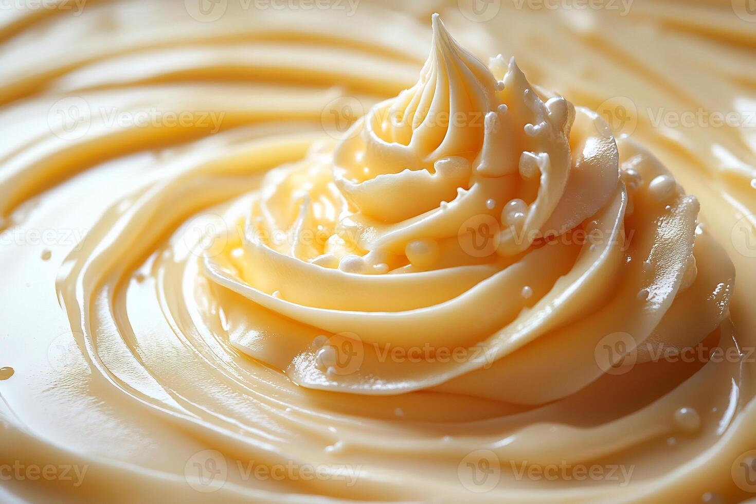 Swirl of creamy cheese sauce artistically drizzled on a white background smooth and rich in texture photo
