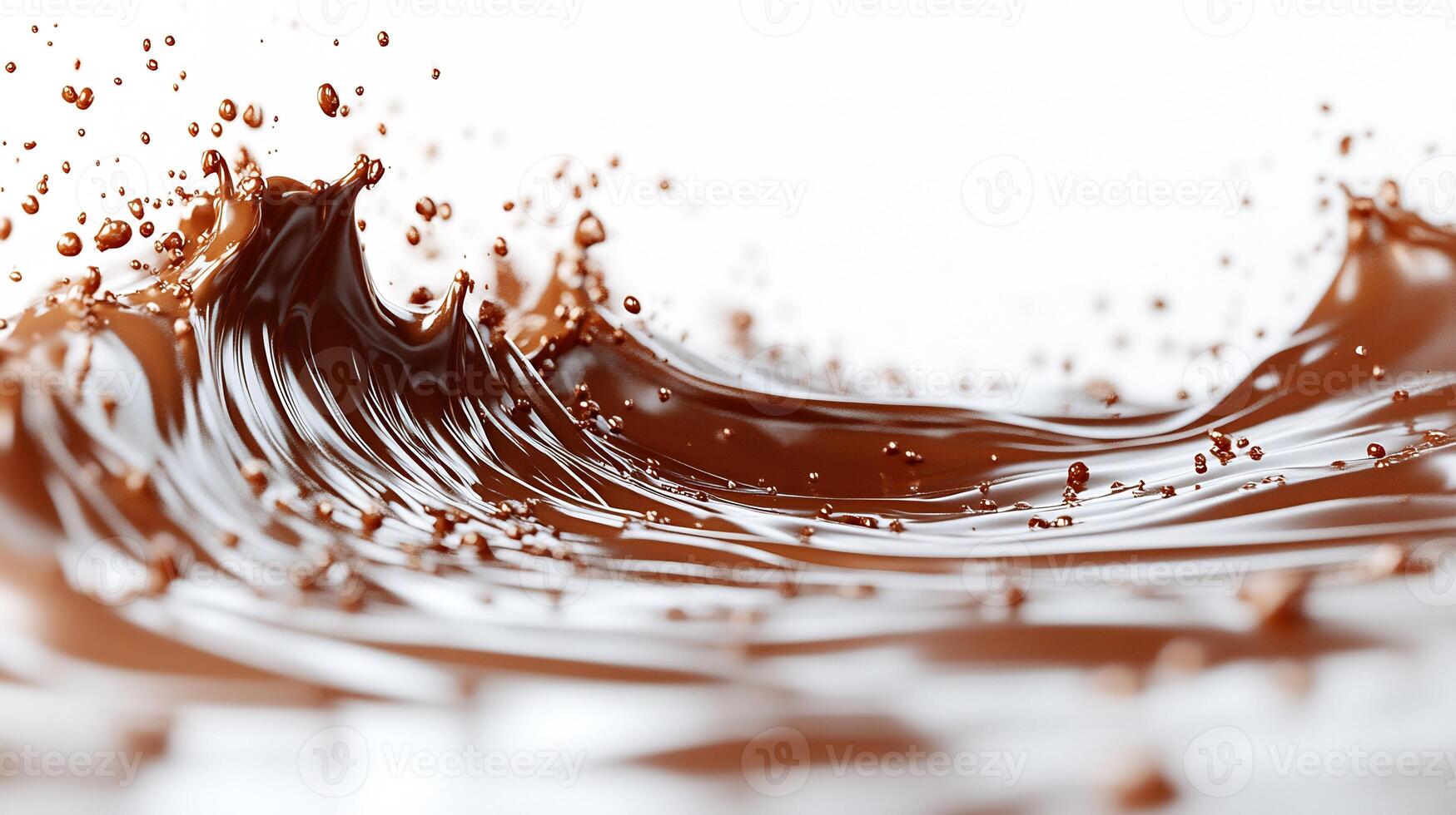 Swirl of rich chocolate sauce on a white background creating a smooth and glossy texture photo