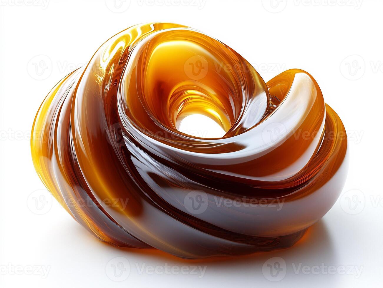 Swirl of sweet and tangy teriyaki sauce on a white background creating an abstract glossy texture photo