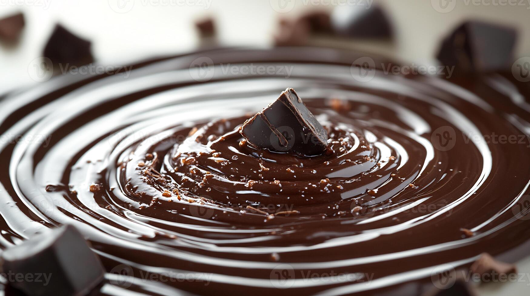 Swirl of rich chocolate sauce on a white background creating a smooth and glossy texture photo
