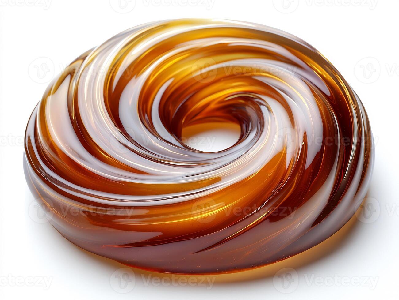 Swirl of sweet and tangy teriyaki sauce on a white background creating an abstract glossy texture photo