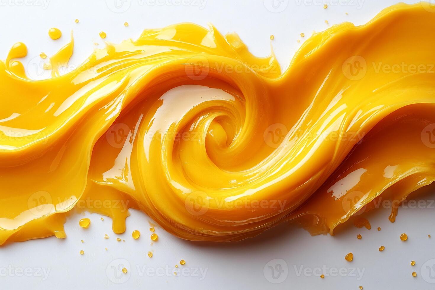 Swirl of tangy honey mustard sauce spread artistically on a clean white background photo