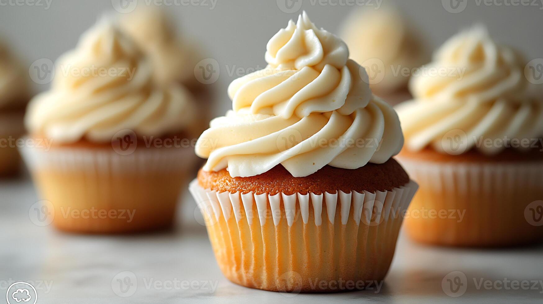 Swirl of vanilla buttercream frosting on a cupcake placed on a white background creamy and smooth photo