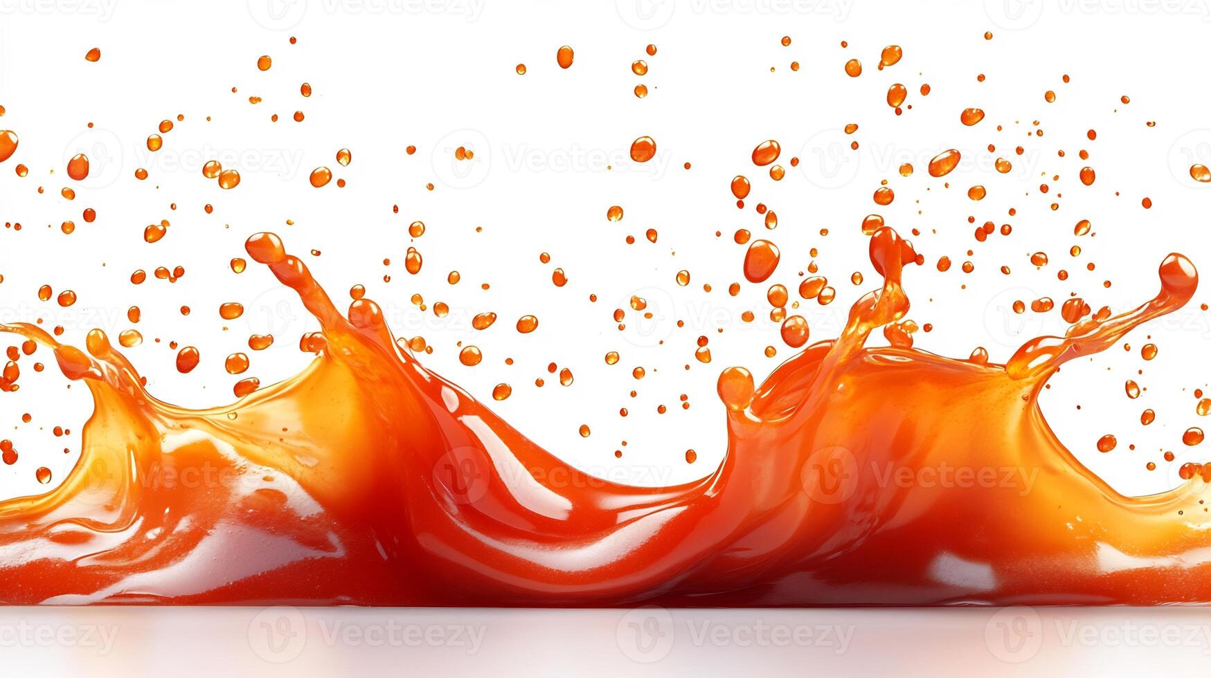 Vibrant splash of sweet chili sauce on a white background creating a bold and spicy design photo