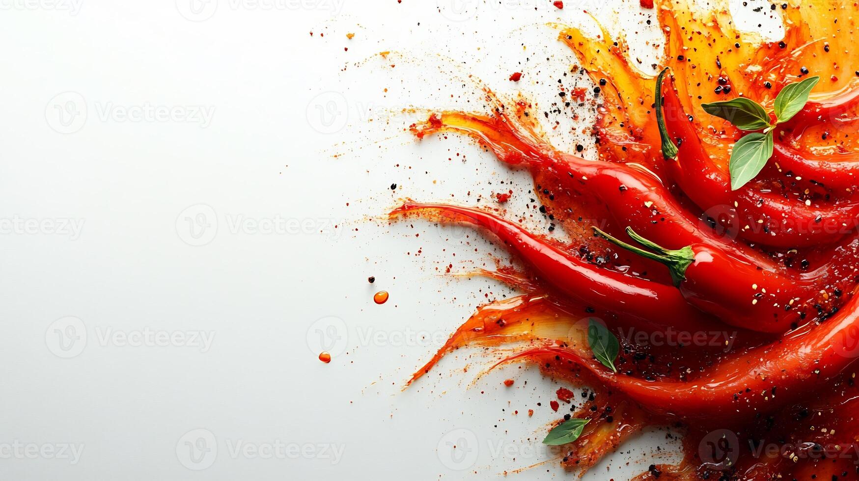 Vibrant splash of sweet chili sauce on a white background creating a bold and spicy design photo