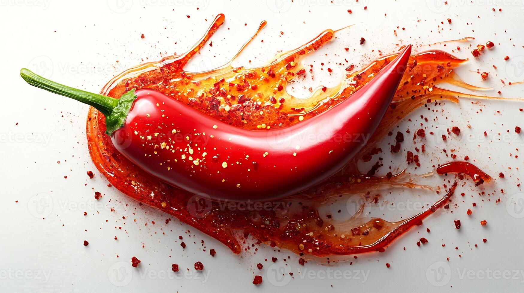 Vibrant splash of sweet chili sauce on a white background creating a bold and spicy design photo