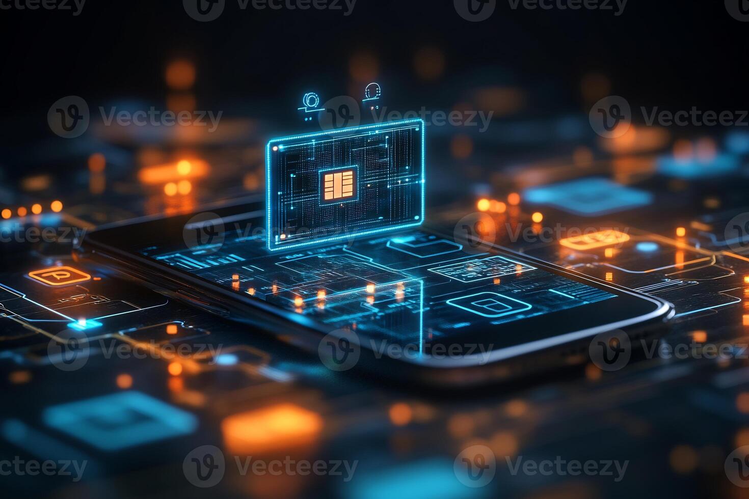 Abstract business digital wallet a smartphone screen surrounded by financial technology symbols currency and futuristic payment methods Sleek ebusiness concept photo