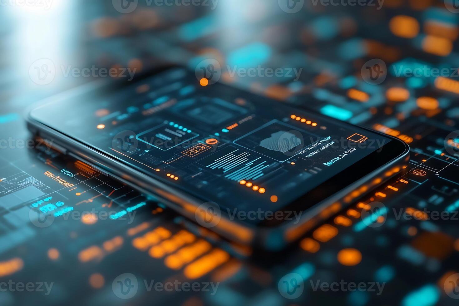 Abstract business digital wallet a smartphone screen surrounded by financial technology symbols currency and futuristic payment methods Sleek ebusiness concept photo