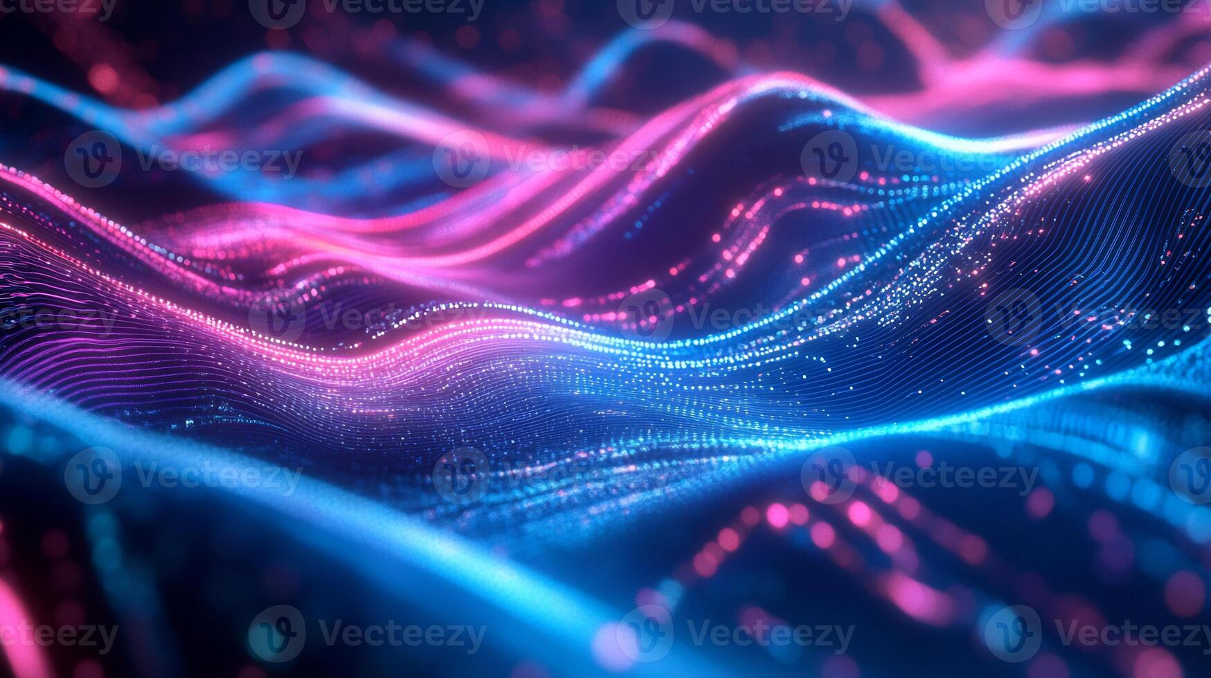 Abstract neon wave design glowing blue and pink light geometric patterns and flowing motion Dynamic threedimensional tech background with vibrant energy photo