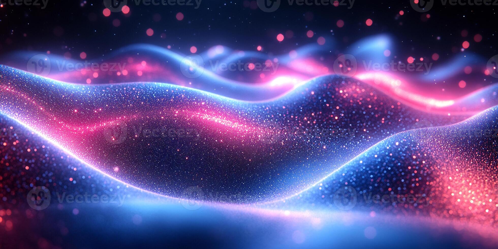 Flowing wave background neon blue and pink light geometric threedimensional shapes gradient colors and digital tech patterns Energetic design with a modern vibrant aesthetic photo
