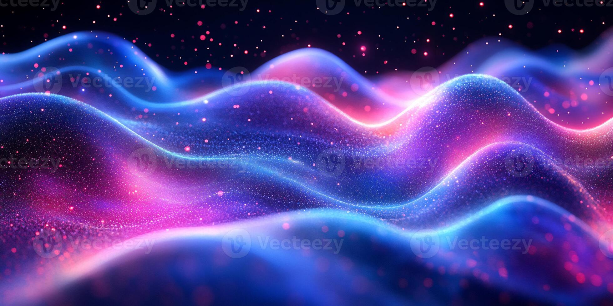 Flowing wave background neon blue and pink light geometric threedimensional shapes gradient colors and digital tech patterns Energetic design with a modern vibrant aesthetic photo