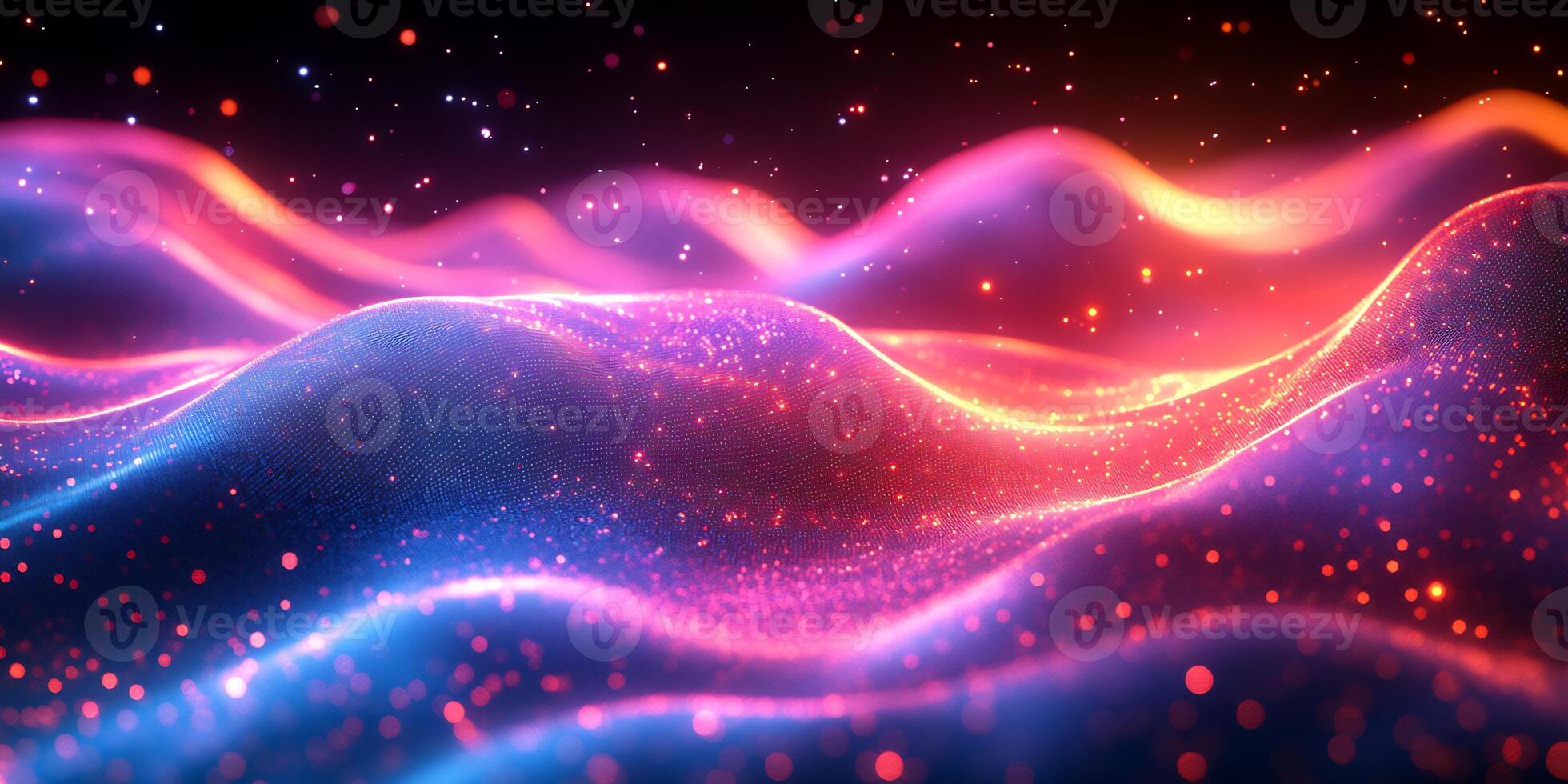 Flowing wave background neon blue and pink light geometric threedimensional shapes gradient colors and digital tech patterns Energetic design with a modern vibrant aesthetic photo
