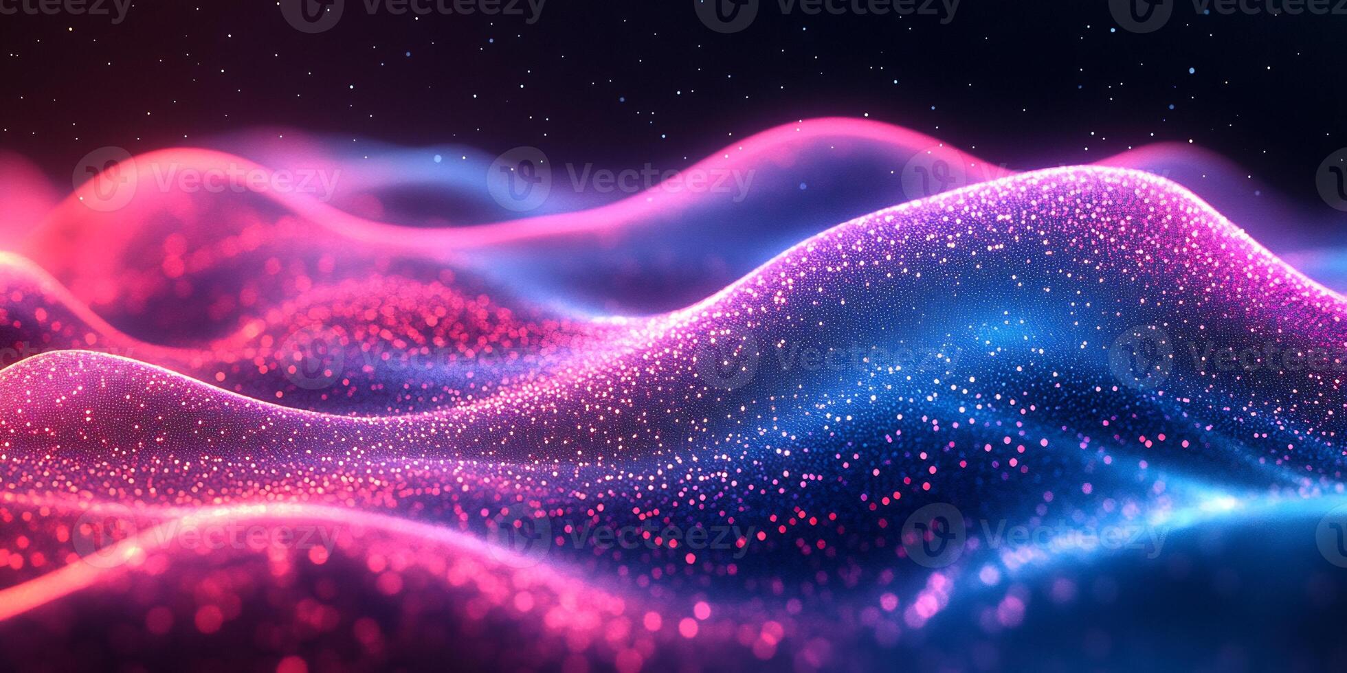 Flowing wave background neon blue and pink light geometric threedimensional shapes gradient colors and digital tech patterns Energetic design with a modern vibrant aesthetic photo