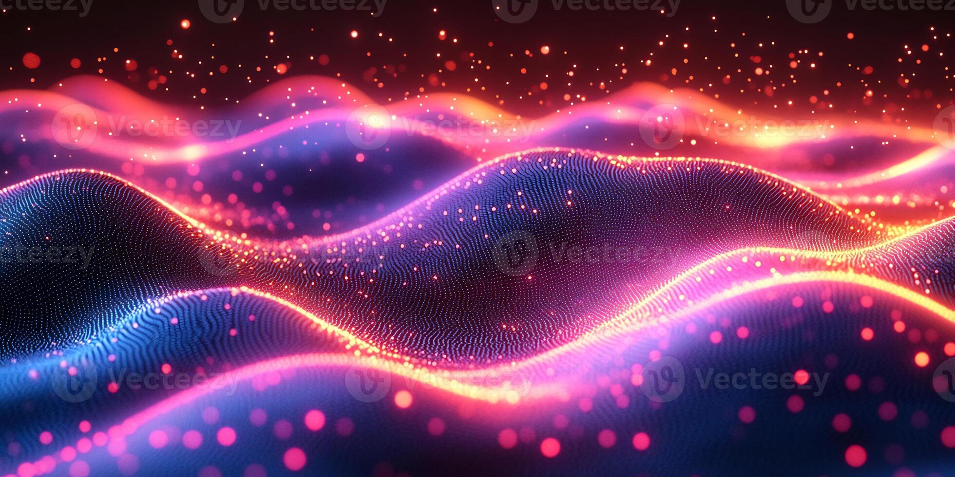 Futuristic geometric pattern flowing wave lines glowing neon blue and pink lights and vibrant gradient Techinspired digital design with energy and motion photo