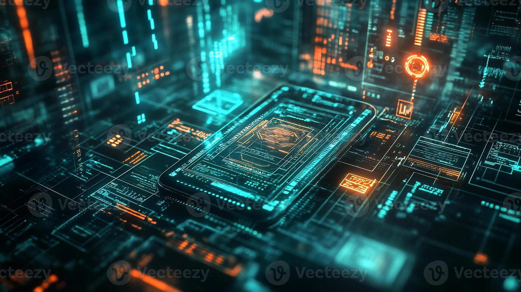 Futuristic mobile wallet interface a digital screen surrounded by online transaction symbols financial technology and glowing currency icons Smart banking and ebusiness design photo