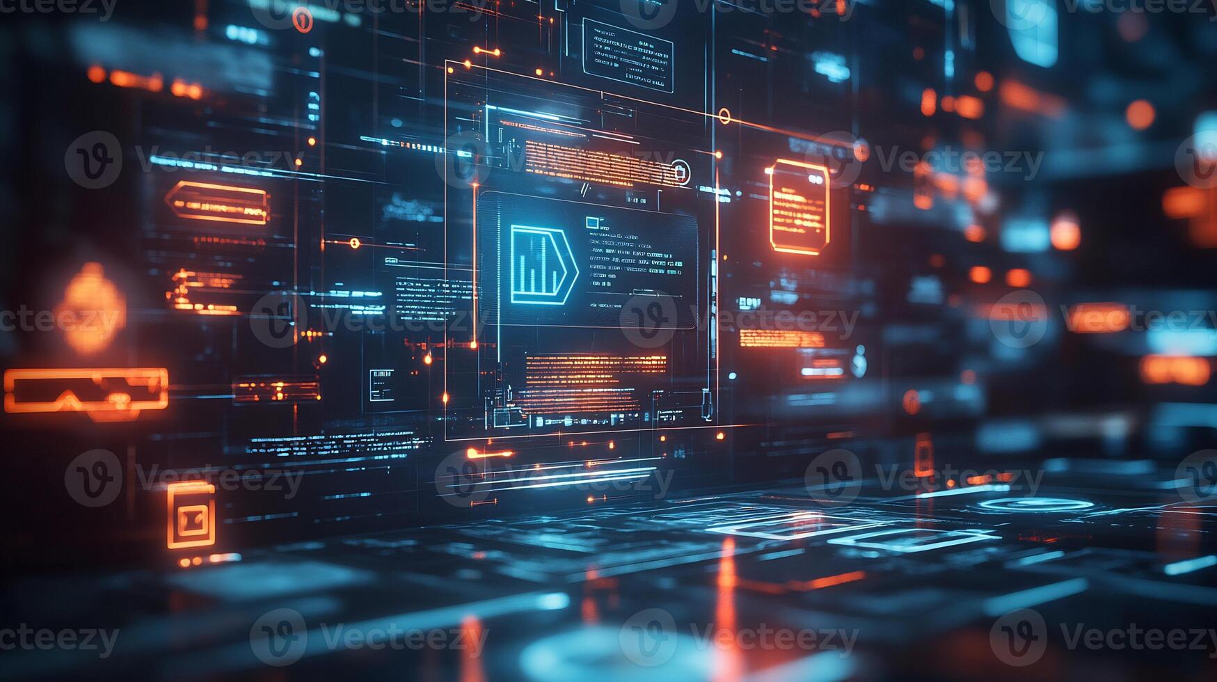 Futuristic mobile wallet interface a digital screen surrounded by online transaction symbols financial technology and glowing currency icons Smart banking and ebusiness design photo