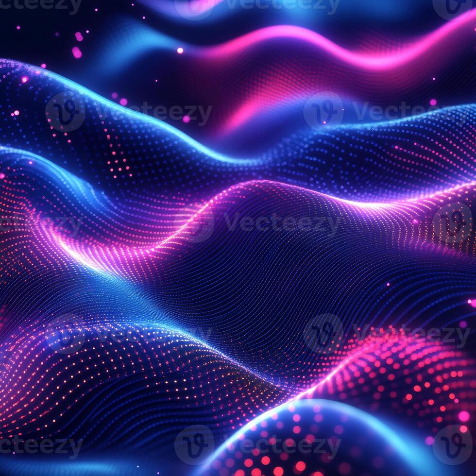 Glowing neon spectrum flowing waves blue and pink light geometric shapes and digital tech patterns Energetic and sleek futuristic design with vibrant color photo