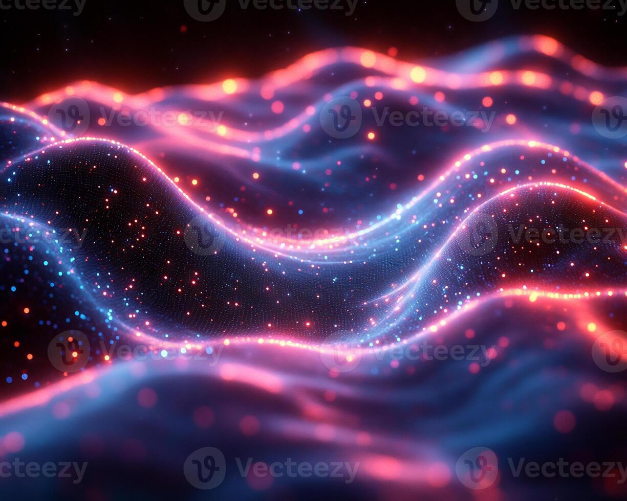 Glowing spectrum flowing waves of blue and pink light geometric shapes and digital tech patterns Bright futuristic design with a dynamic sleek aesthetic and energy photo