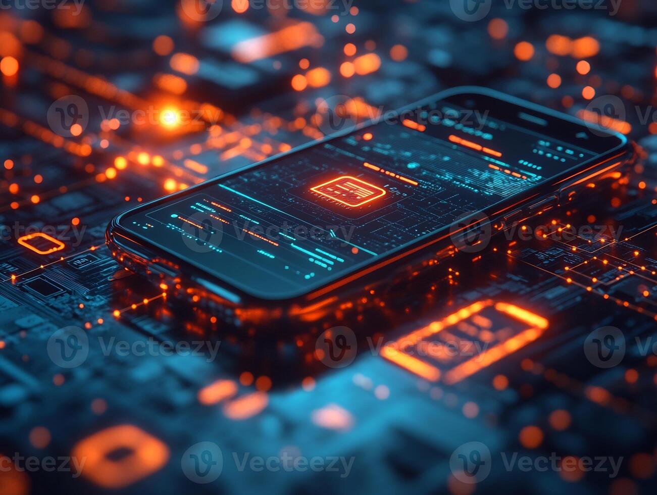 Glowing smartphone digital wallet interface online transaction icons and futuristic financial innovation Ebusiness currency and modern banking technology photo
