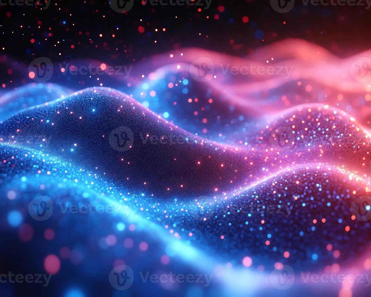 Glowing spectrum flowing waves of blue and pink light geometric shapes and digital tech patterns Bright futuristic design with a dynamic sleek aesthetic and energy photo