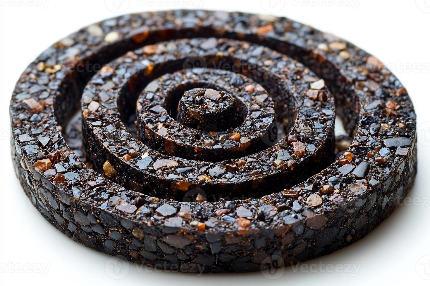 Ground black pepper forming spiral shape on a white background minimalist and textured photo