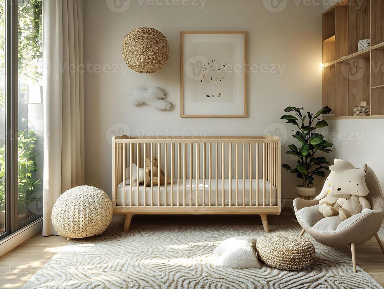 Minimalist baby room modern decor wooden crib and Scandinavianstyle design perfect for newborns photo