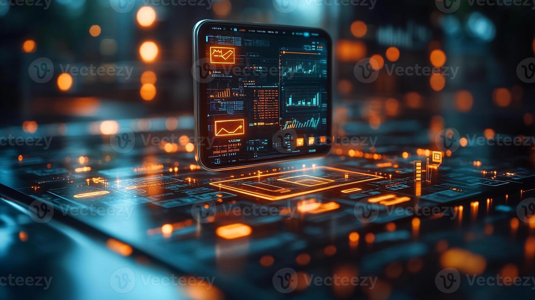 Mobile phone displaying digital wallet interface with glowing currency icons techdriven transactions and online business graphics Futuristic ebusiness and finance photo