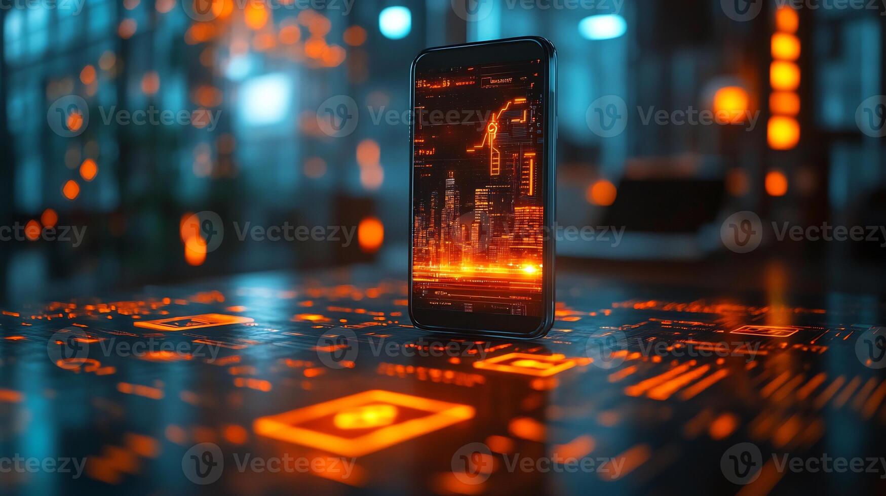 Mobile phone displaying glowing digital wallet with financial icons currency symbols and futuristic online payment technology Ebusiness and modern banking innovation photo