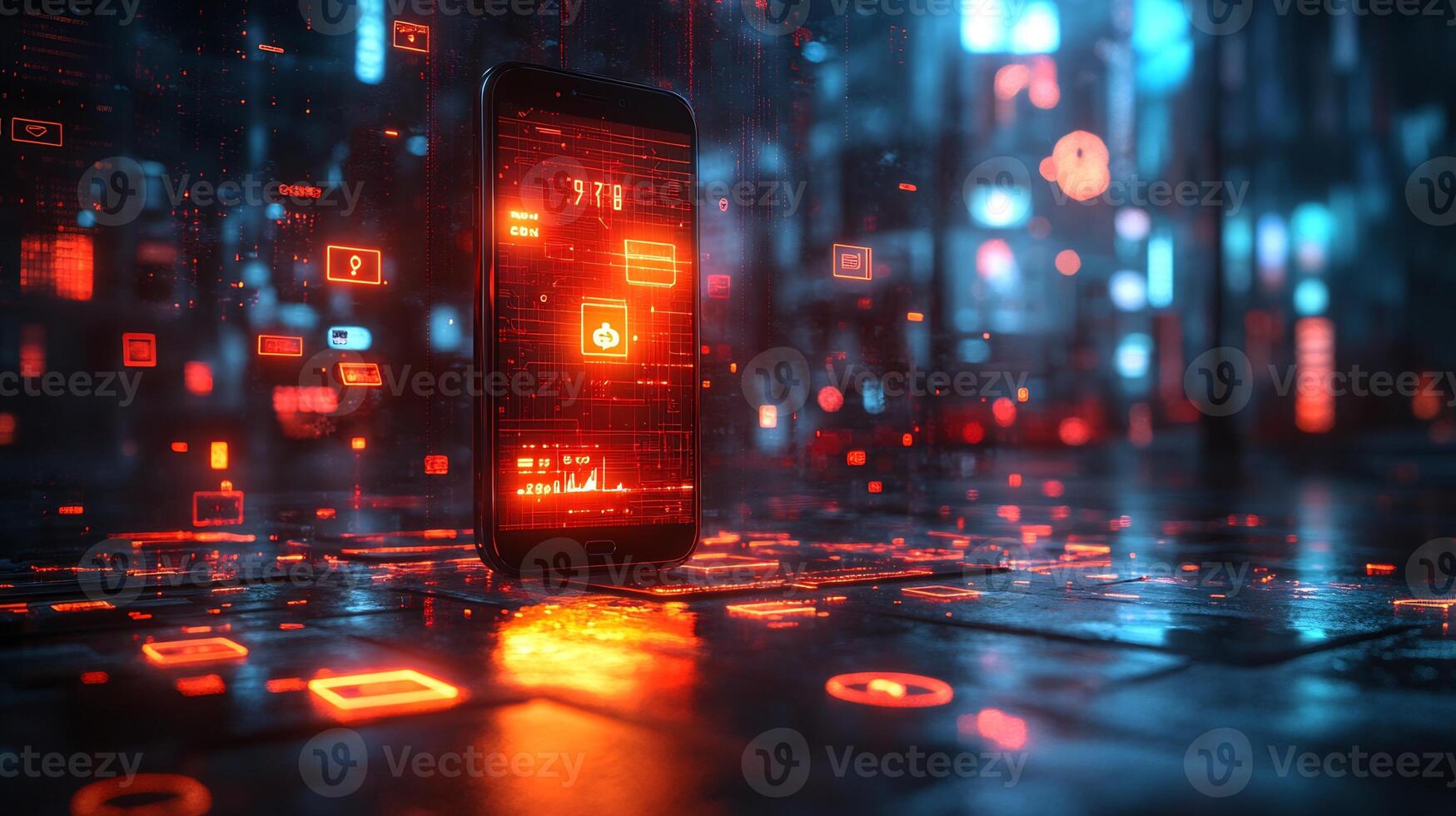 Mobile phone displaying glowing digital wallet with financial icons currency symbols and futuristic online payment technology Ebusiness and modern banking innovation photo