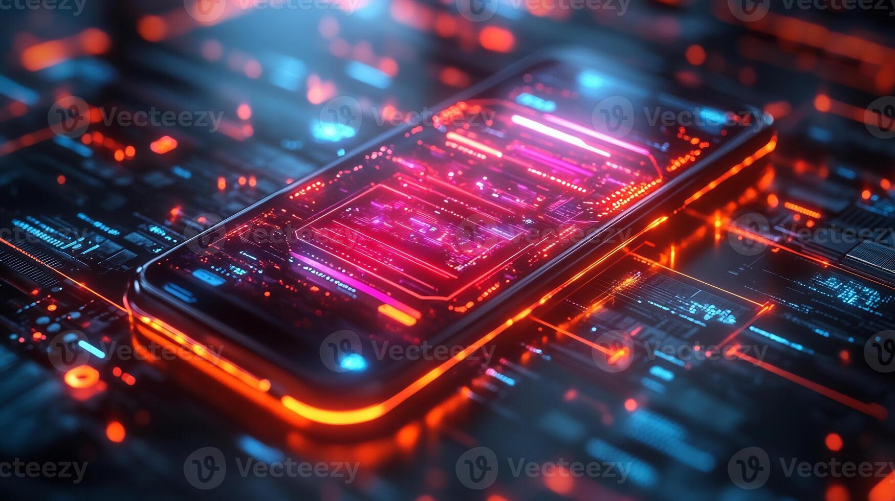 Mobile phone displaying glowing digital wallet interface with futuristic financial symbols and dynamic online payment icons Modern banking and vibrant ecommerce economy photo