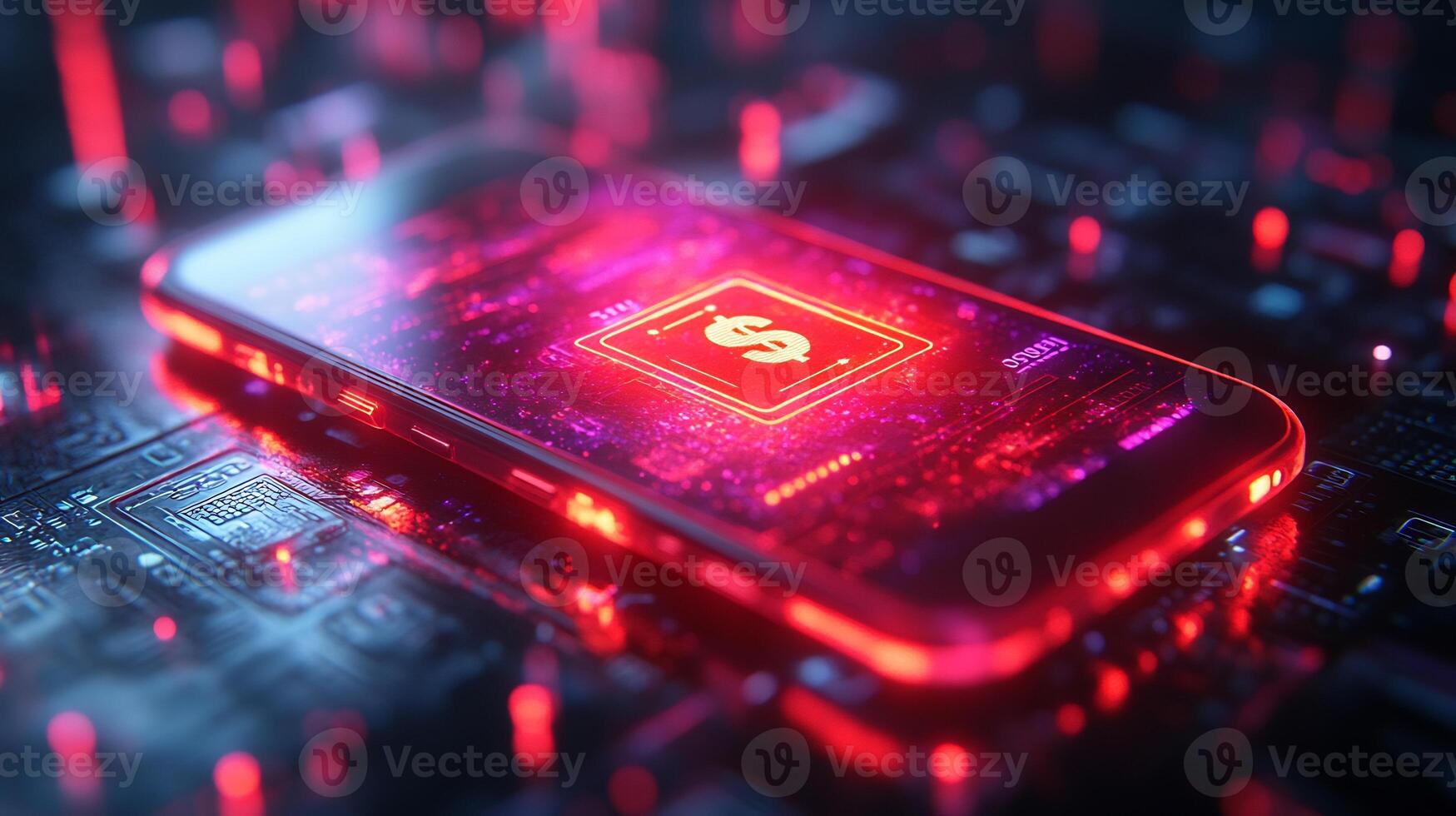 Mobile phone displaying glowing digital wallet with futuristic currency symbols financial transactions and vibrant ebusiness technology Smart digital economy concept photo