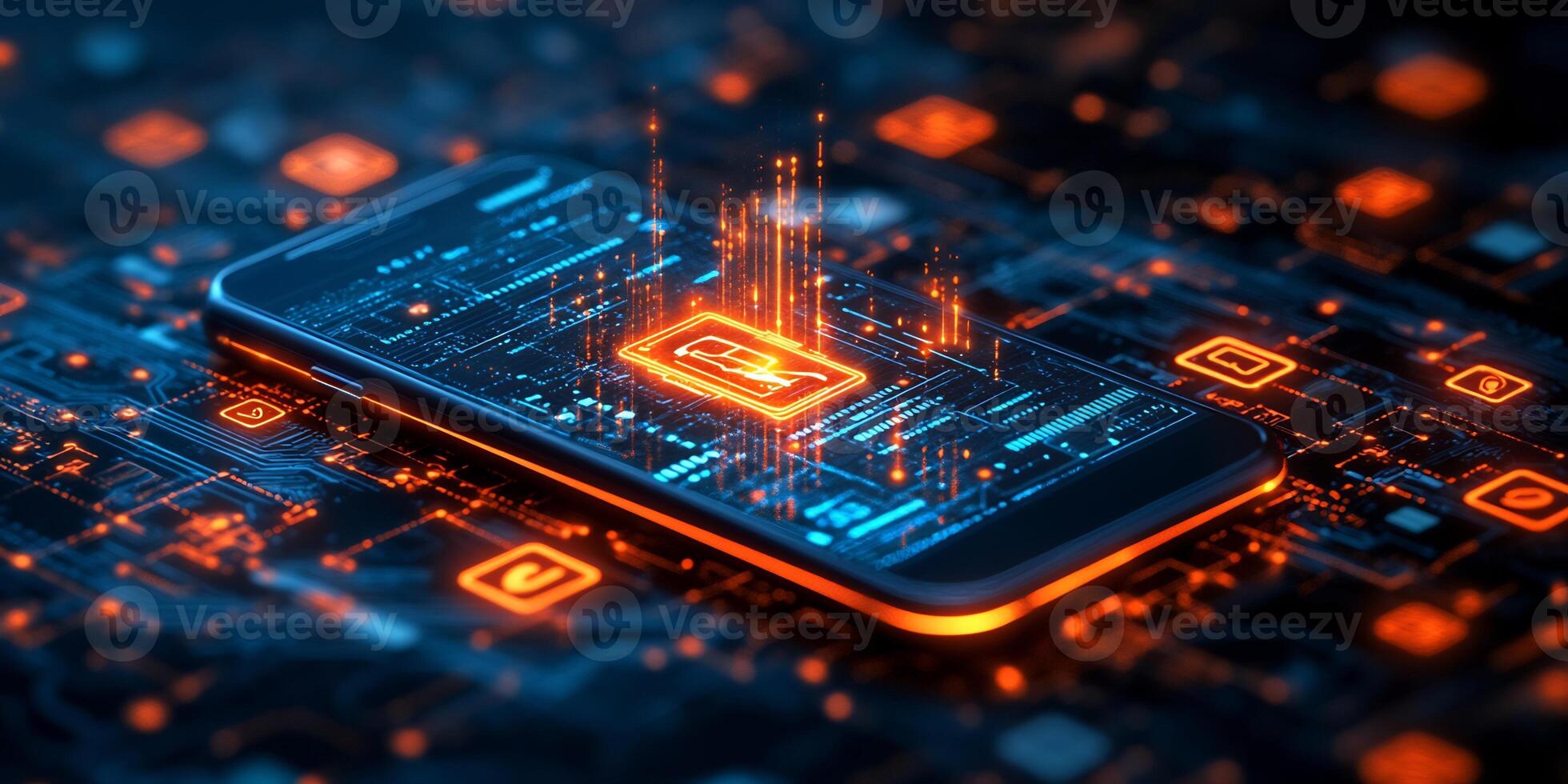 Mobile phone displaying glowing digital wallet with futuristic currency icons financial transactions and ecommerce technology Sleek online banking concept photo