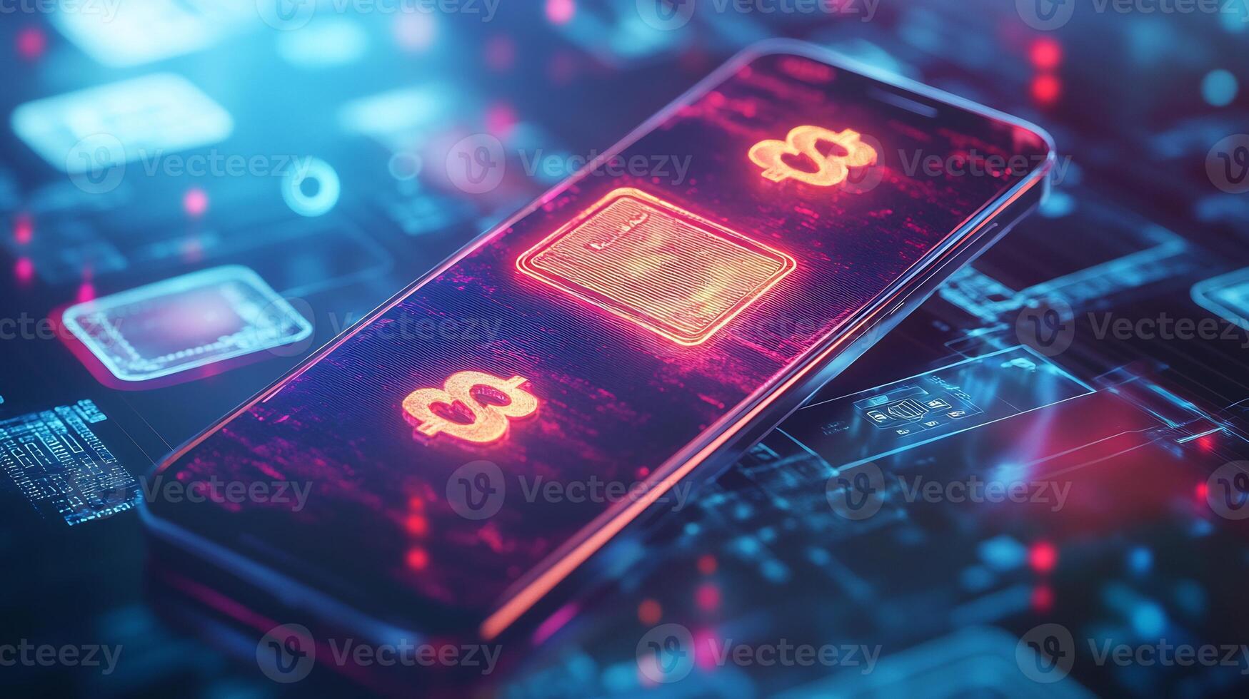 Mobile phone showing digital wallet with glowing currency symbols techdriven transactions and futuristic financial technology Ecommerce and digital economy photo