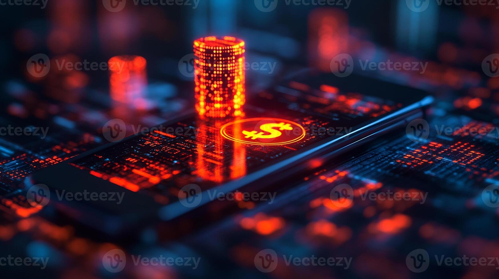 Mobile phone showing digital wallet with glowing currency icons techdriven financial transactions and modern ebusiness technology Smart economy and online banking concept photo