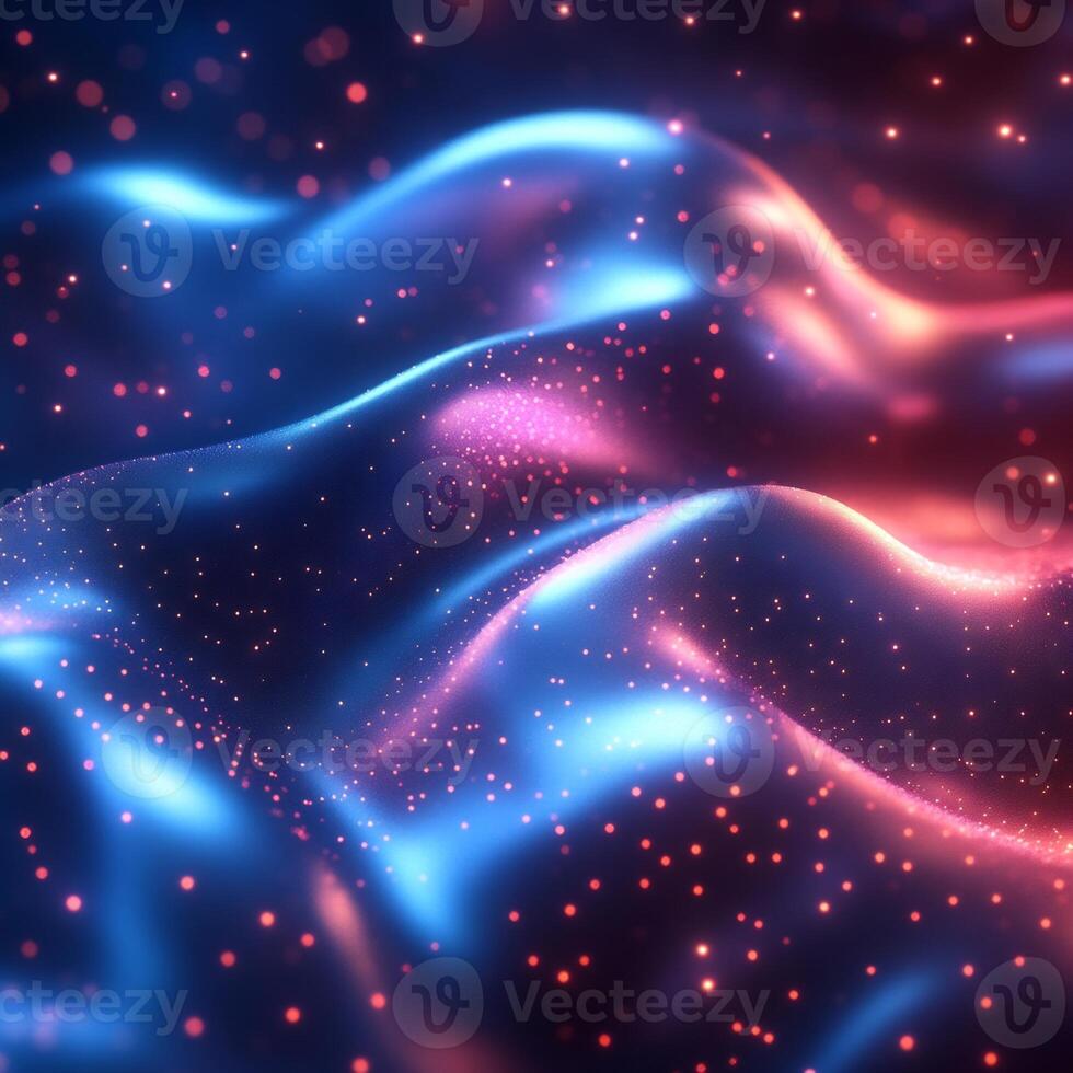 Modern digital background flowing neon wave vibrant blue and pink light and geometric shapes Techinspired design with dynamic energy and motion photo