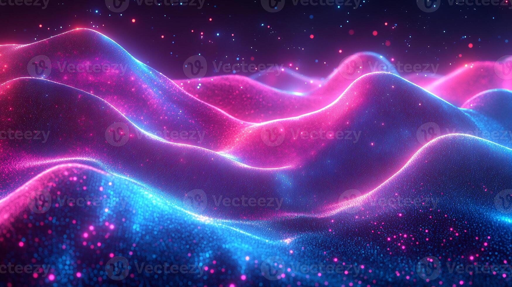 Modern digital background flowing neon wave lines glowing blue and pink light and geometric shapes Vibrant techinspired design with sleek texture and energy photo