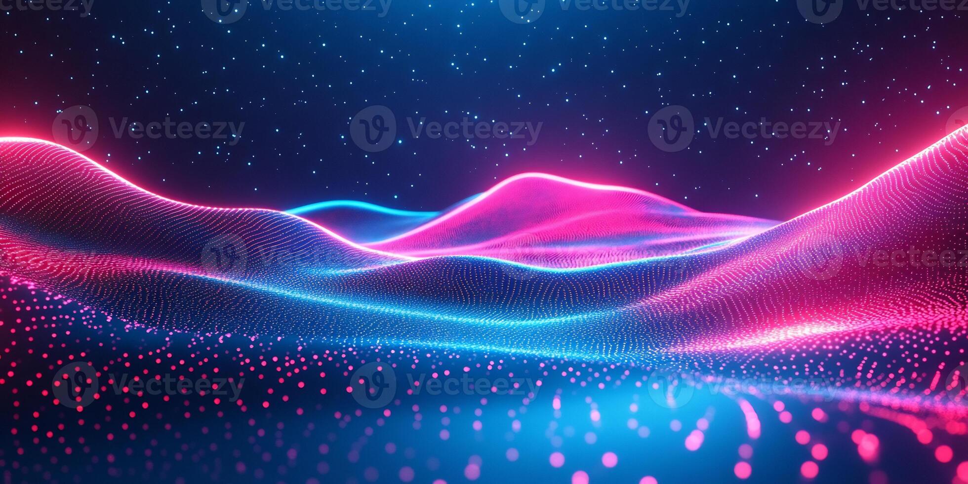 Modern futuristic wallpaper neon glow flowing wave lines and geometric shapes Vibrant blue and pink light with sleek techinspired design and dynamic motion photo